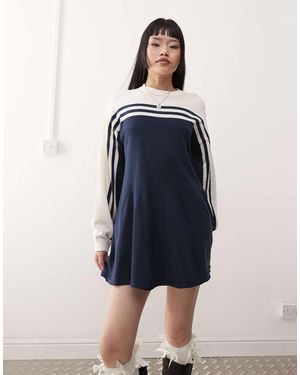 Monki Knitted Sporty Dress - Blue