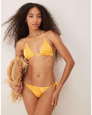 Mango Tie Neck Sun Printed Bikini Top - Orange