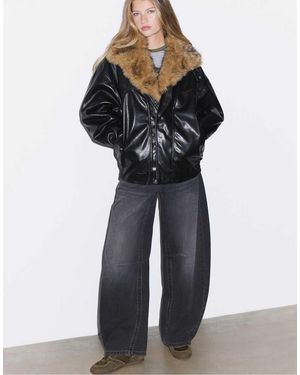 Stradivarius Oversize Faux Fur Collar Jacket - Blue