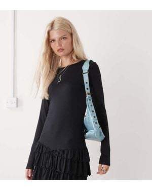 Collusion Ruffle Mini Dress With Long Sleeve - Blue