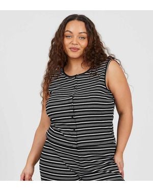 Brave Soul Curve Jersey Knit Striped Button Down Vest - Black