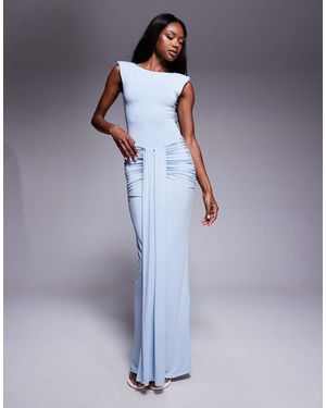 Wanderdoll Nara Sculpting Second Skin Drape Front Maxi Skirt Co-Ord - Blue