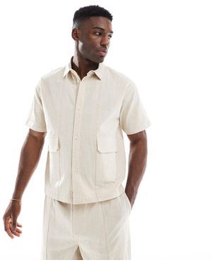 Native Youth Chemise d'ensemble coupe carrée en lin avec broderies cornely - crème - Blanc
