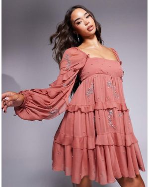 ASOS Vestito Corto Crepuscolare Decorato Con Volant - Rosso