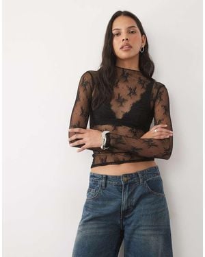New Look Top Van Mesh Met Lange Mouwen En Kanten Details - Blauw