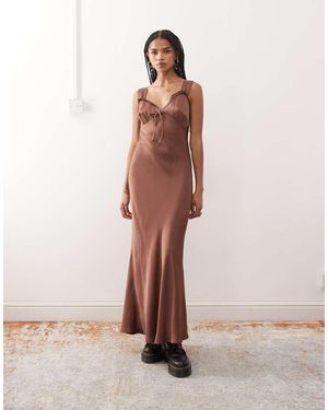 Reclaimed Vintage Satin Midi Tea Dress With Lace Trims - Pink