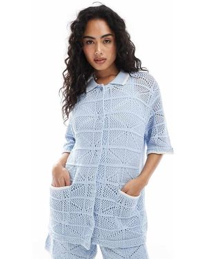 JJXX Co Ord Crochet Shirt - Blue