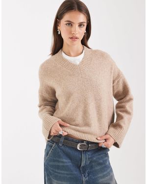 ASOS Pull marin à côtes variées et col en v - grège - Bleu