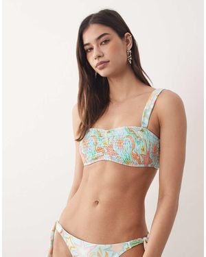 Never Fully Dressed Shirred Strappy Bikini Top - Blue