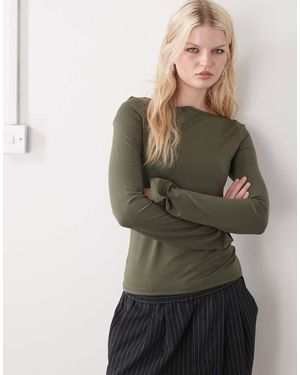 Weekday Annie Super Soft Long Sleeve Boat Neck Top - Brown