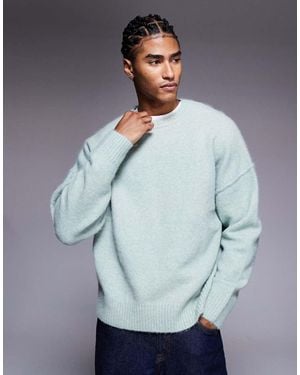 ASOS Oversized Knitted Crew Neck Wool Blend Jumper - Blue