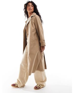 Stradivarius Relaxed Trench Coat With Hood - Natural