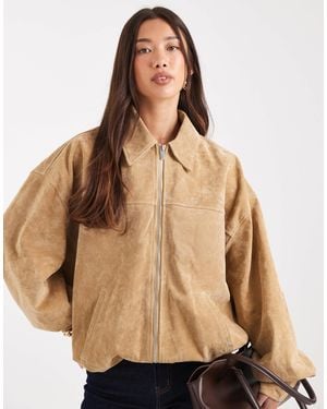 WeWoreWhat Suede Bomber Jacket - Natural