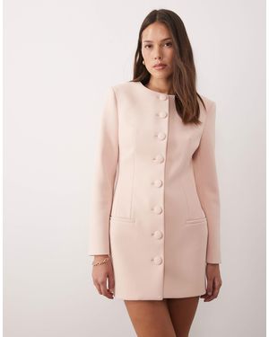 Wanderdoll Exclusive Pippa Premium Tailored Shoulder Pad Detail Structured Mini Dress - Pink