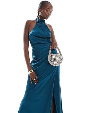 TFNC London Maxi Jurk Van Satijn Met Hoge Halternek - Blauw