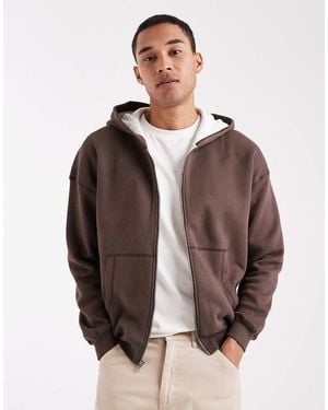 Hollister Boxy Lined Zip Through Hoodie - Brown