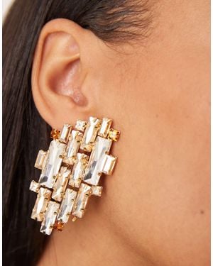 Mango Textured Rhinestone Stud Earrings - Brown