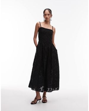 & Other Stories 3d Floral Midi Dress With V Drop Waist - Black