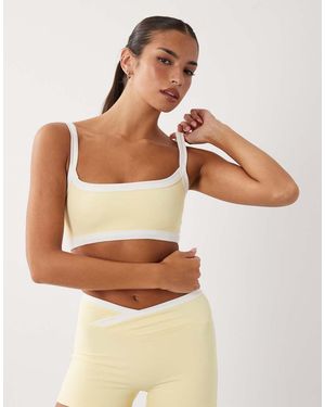 BO+TEE Contrast Trim Scoop Back Cami Sports Bra Co-Ord - Yellow