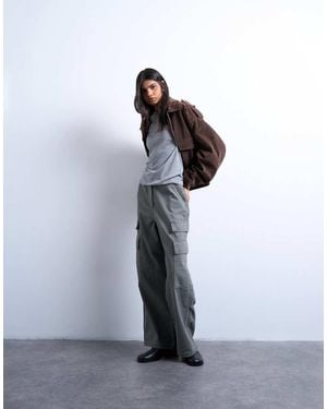TOPSHOP Pantalones Cargo Caquis De Talle Medio De -Verde - Blanco