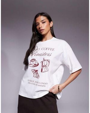 The Frolic Exclusive Cotton Dropped Shoulder 'coffee' Graphic Front Oversized T-shirt - Grey