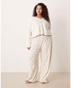 ASOS Asos Design Curve Button Through Cardigan & Trouser Pyjama Set - Natural