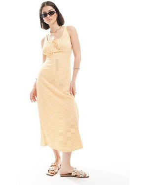 New Look Gingham Crinkle Milkmaid Midi Dress - White