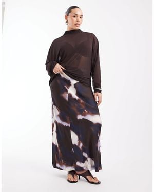 Vero Moda Asymmetric Waist Satin Maxi Skirt - Brown