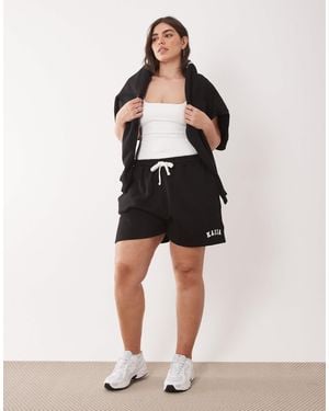 Kaiia Plus Cotton Rich Embroidered Logo Sweat Shorts Co-ord - Black