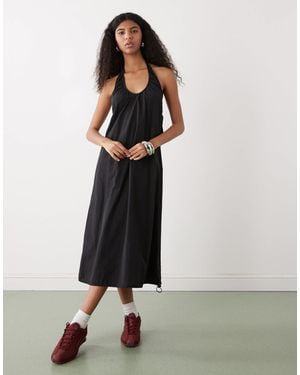 Collusion Nylon Ruched Volume Halter Midi Dress - White