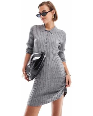 Object Gebreide Mini Jurk Met Henley-Hals - Grijs
