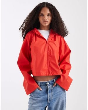 ASOS Croppped Rubberised Rain Jacket With Hood - Red