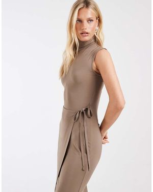 & Other Stories Funnel Neck Tie Waist Midi Dress - Green