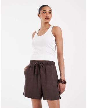 Object Loose Tie Waist Linen Touch Shorts - White