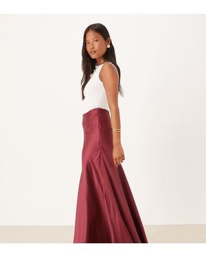 ASOS Asos Design Petite Volume Drape Satin Maxi Skirt - Red