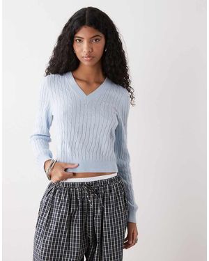 Collusion Jersey Entallado Con Cuello De Pico De Punto De Ochos De - Blanco