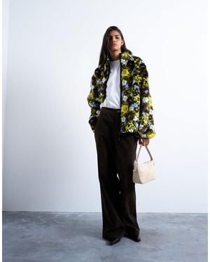 TOPSHOP Bomber en fausse fourrure à fleurs - Multicolore