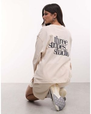 adidas Originals Three Stripes Studios Long Sleeve Top - Natural