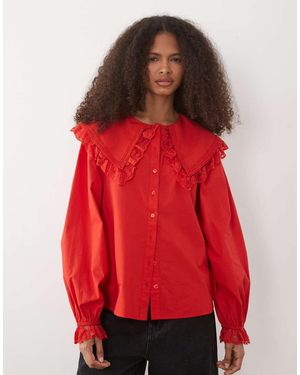 Miss Selfridge Lace Collar Blouse - Red