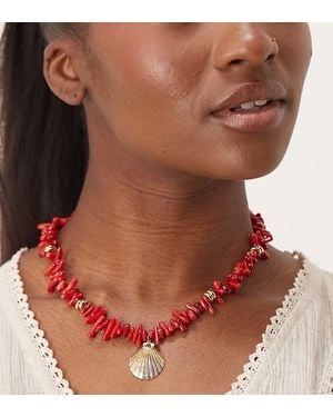 Orelia Plated Coral Beaded Shell Necklace - Red
