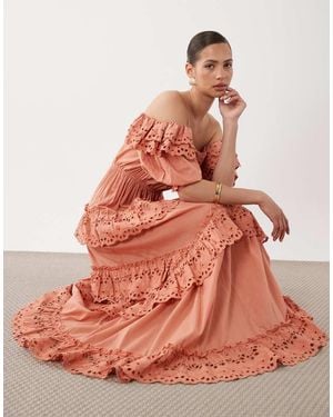 ASOS Bardot Maxi Dress With Floral Broderie - Orange