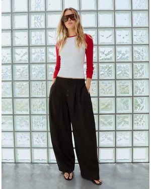 Bershka Side-pleat Trousers - Grey