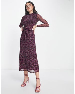 Whistles High Neck Midi Dress With Sheer Sleeve - Purple