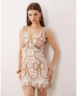 ASOS Embellished Square Neck Mini Dress - Natural