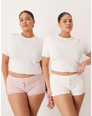 ASOS Asos Design Curve 2-pack Waffle Boxers With Pocket Detail And Rosebud Trim - White