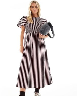 New Look Stripe Shirred Midi Dress - Multicolour