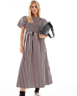 New Look Stripe Shirred Midi Dress - Purple