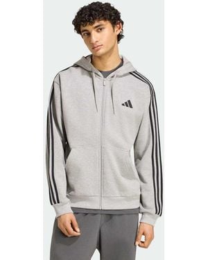 adidas Originals Essentials 3-Stripes French Terry Full-Zip Hoodie - Grey