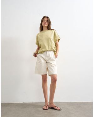 TOPSHOP Denim Pleated Longline Short - White