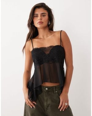 ASOS Mesh Floaty Cami With Lace Bust Panel - Black